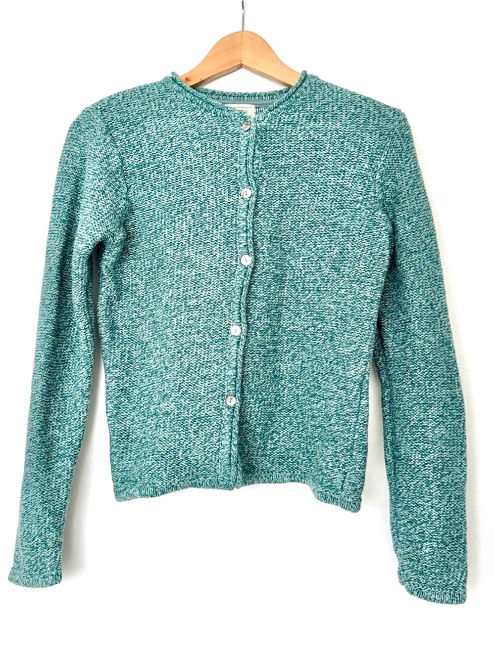 L.L. Bean Vintage Sea Foam Green Button-Front Cardigan